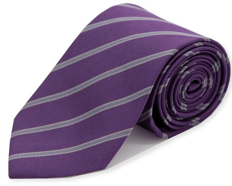 Accessories Double Two | Extra Long Purple Silk Striped Tie