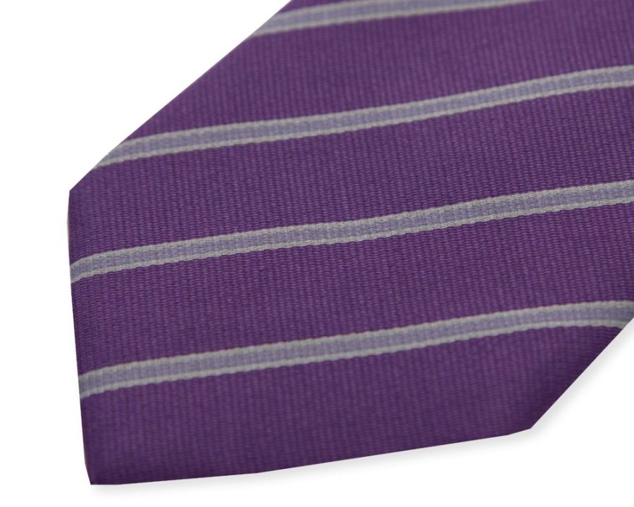 Accessories Double Two | Extra Long Purple Silk Striped Tie