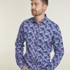 Casualwear Double Two | Tailored Fit Navy Floral Print Long Sleeve Casual Shirt