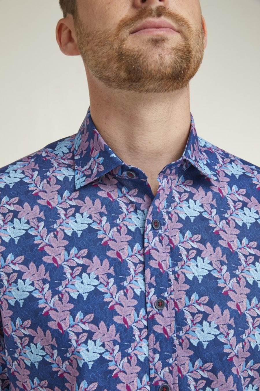 Casualwear Double Two | Tailored Fit Navy Floral Print Long Sleeve Casual Shirt