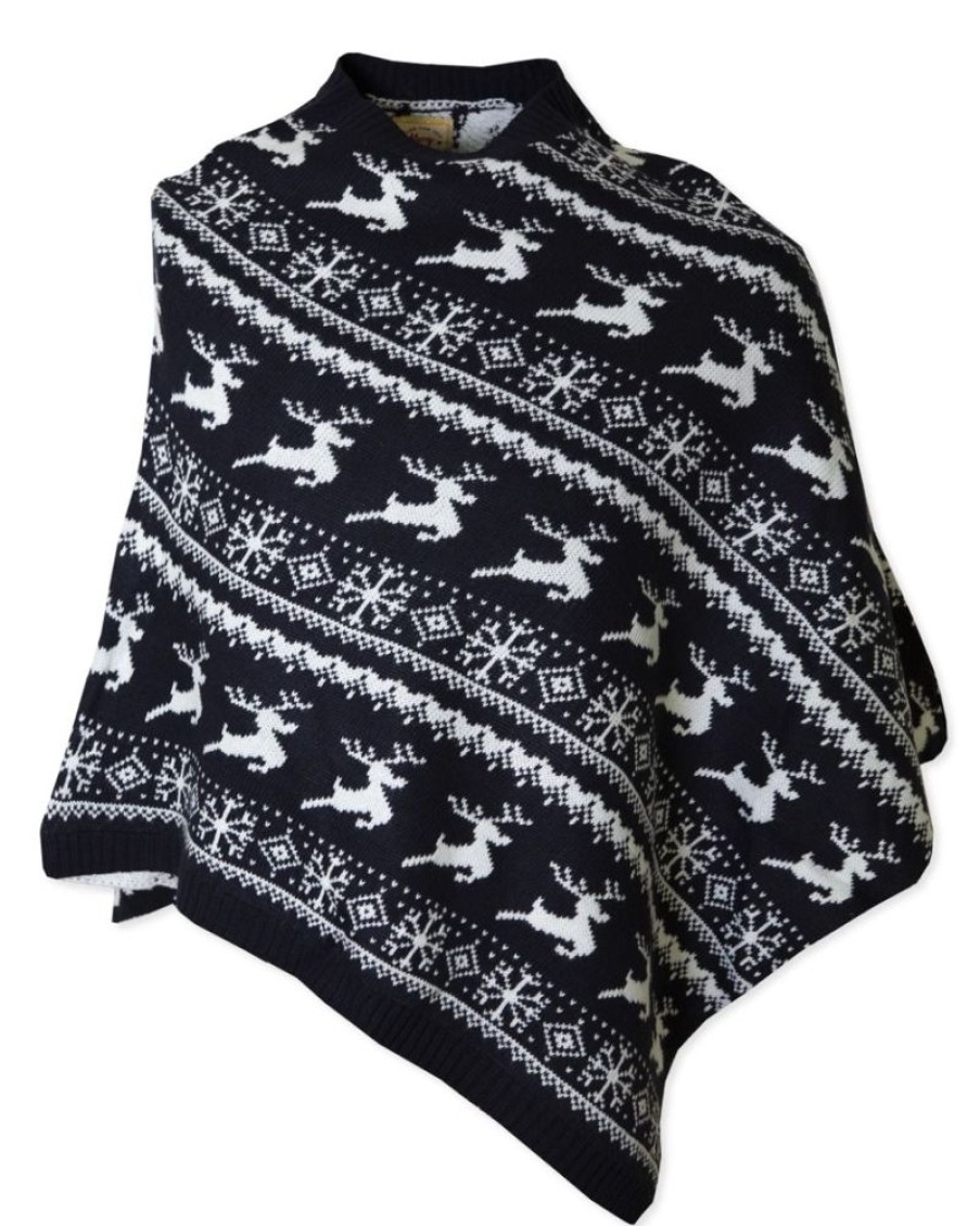 Casualwear Double Two | Ink Blue Women'S Christmas Poncho