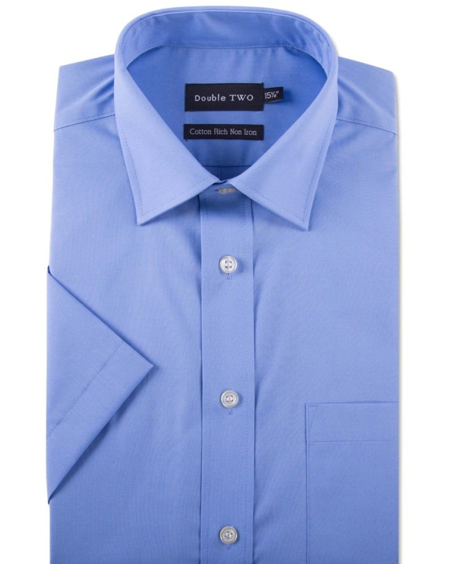 Shirts Double Two | Cornflower Blue Short Sleeved Non-Iron Shirt