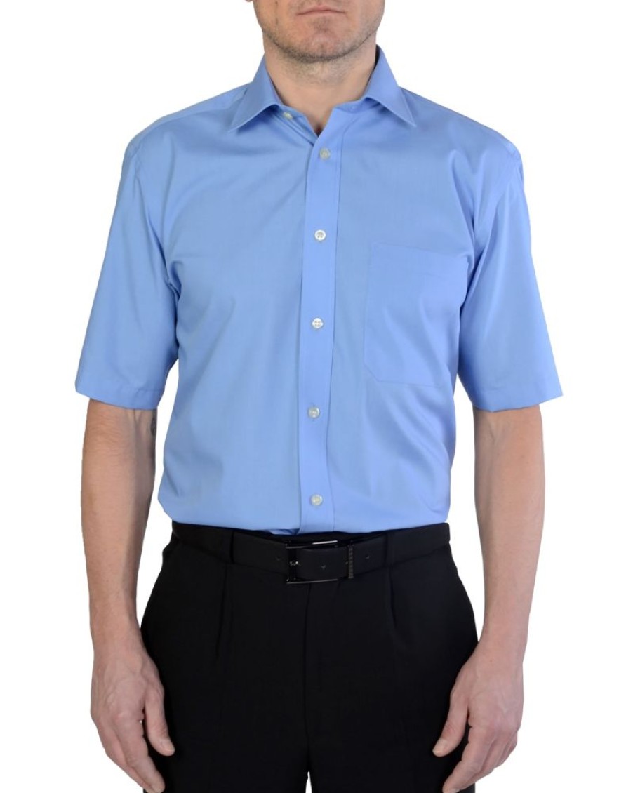 Shirts Double Two | Cornflower Blue Short Sleeved Non-Iron Shirt