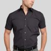 Shirts Double Two | Black Classic Easy Care Short Sleeve Shirt