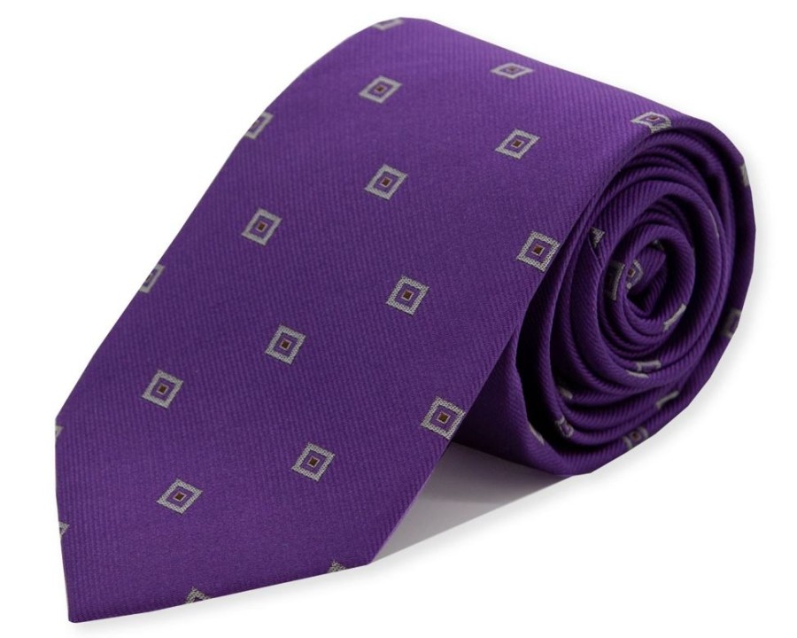 Accessories Double Two | Purple Silk Square Patterned Tie