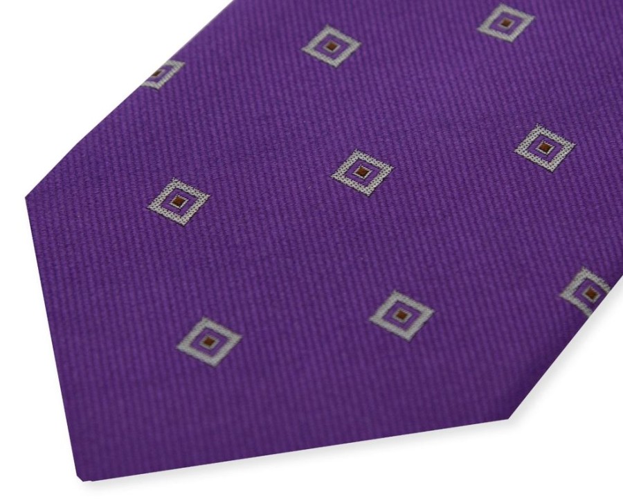 Accessories Double Two | Purple Silk Square Patterned Tie