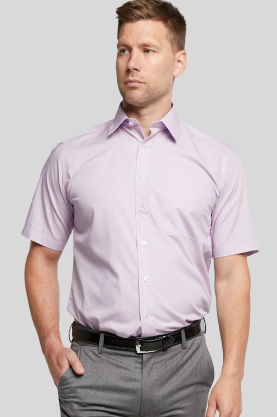 Shirts Double Two | Lilac Classic Easy Care Short Sleeve Shirt