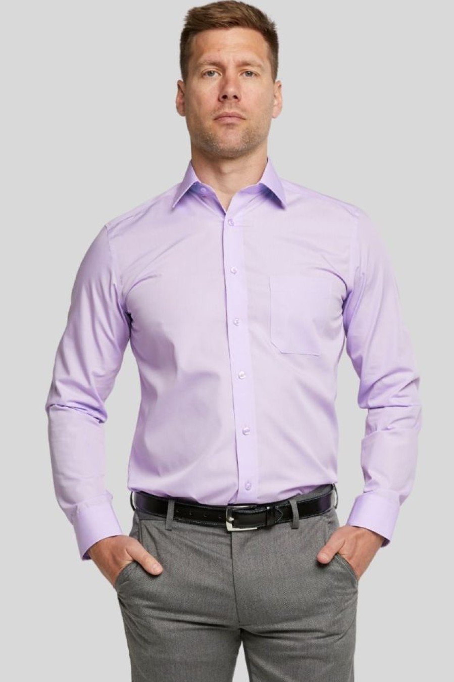 Shirts Double Two | Mauve Long Sleeve Non-Iron Shirt