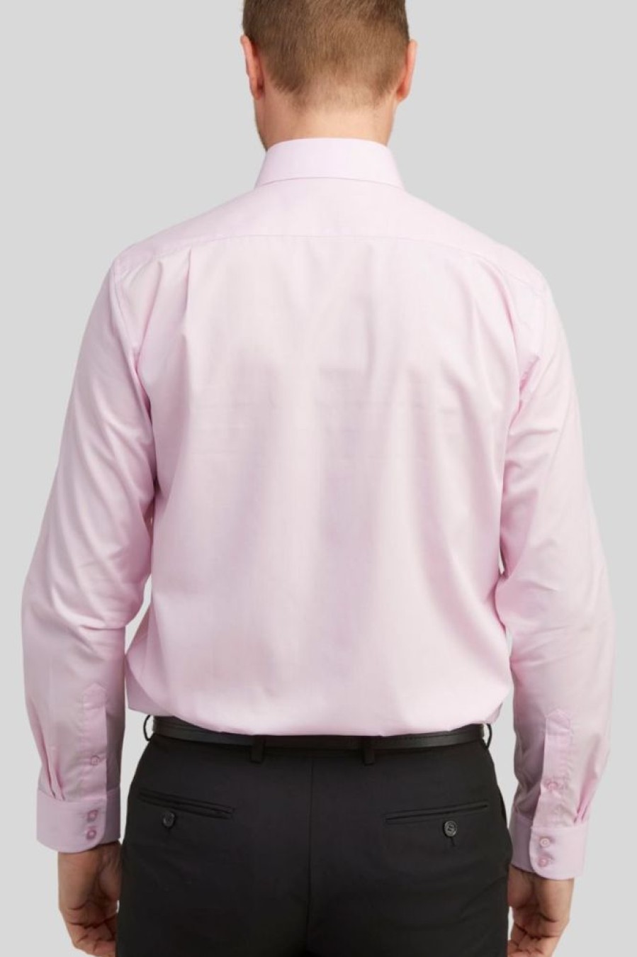 Shirts Double Two | Pink Long Sleeve Non-Iron Shirt With Blue Floral Contrast Trim