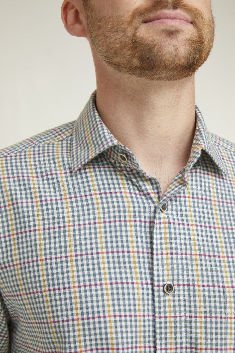 Casualwear Double Two | Green & Yellow Check Long Sleeve Casual Shirt