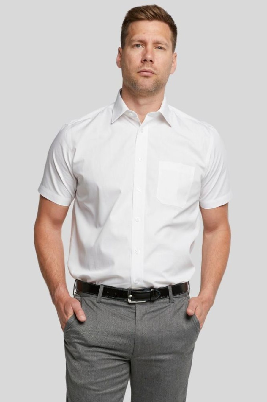 Shirts Double Two | White Short Sleeve Non-Iron Shirt