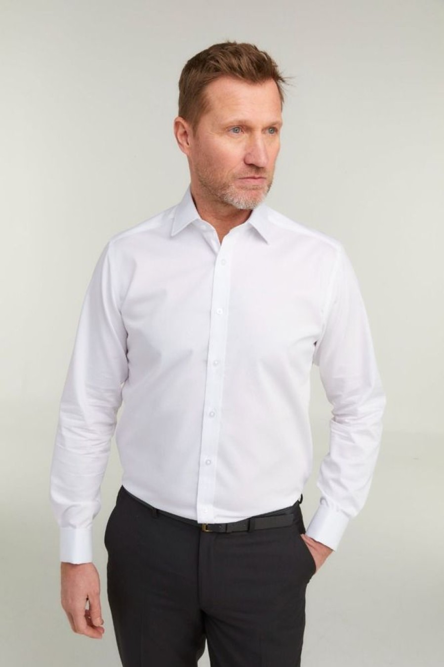 Shirts Double Two | White Non-Iron Pure Cotton Twill Shirt - Double Cuff