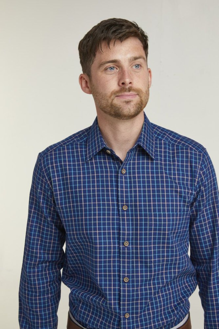 Countrywear Double Two | Navy Tattersall Check Long Sleeve Shirt