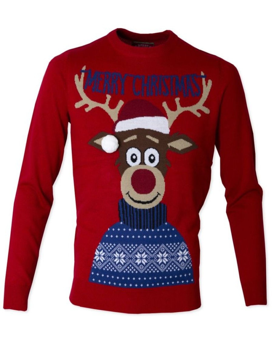 Casualwear Double Two | Red Christmas Rudolph Reindeer Jumper