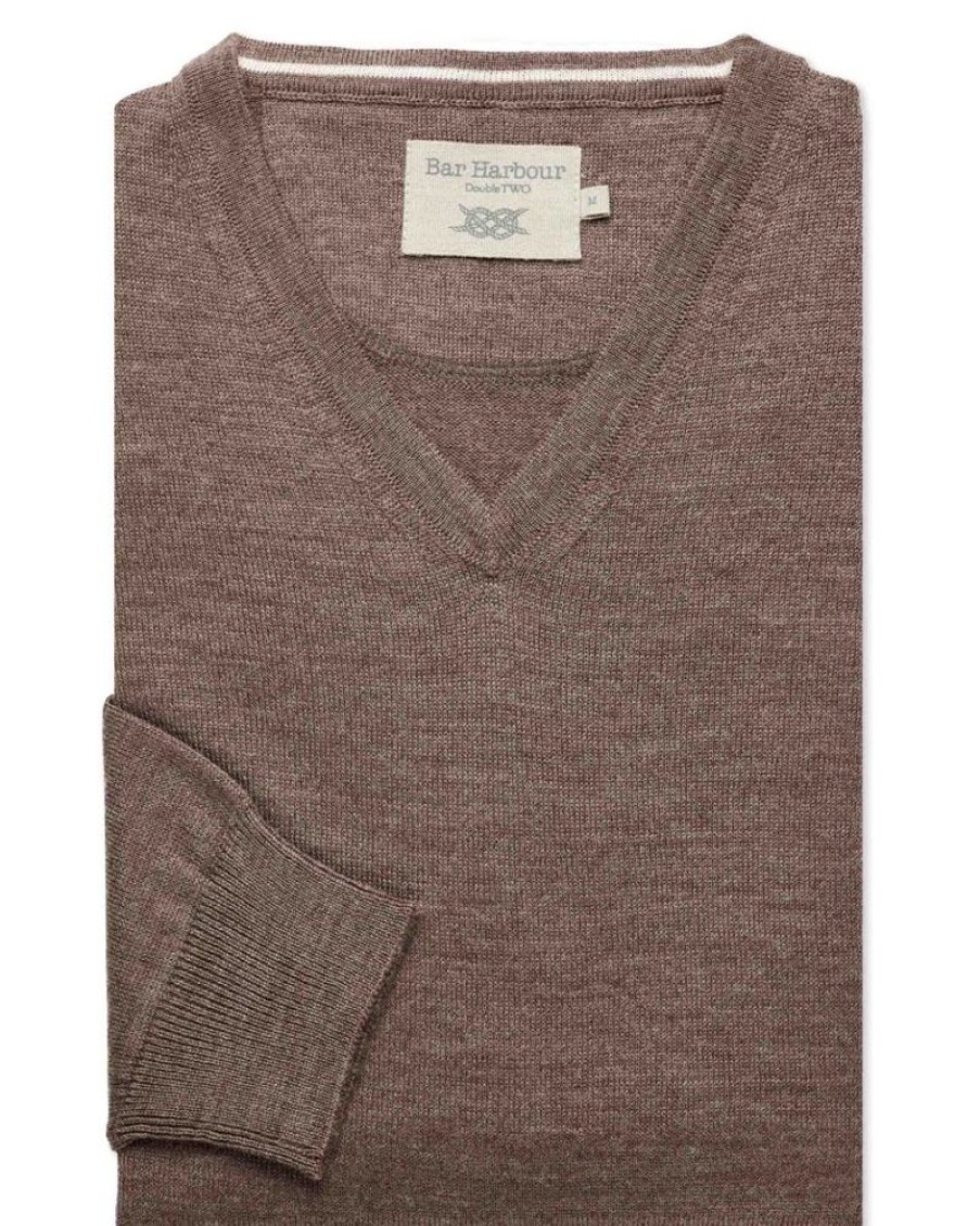 Casualwear Double Two | Bark V-Neck Merino Blend Jumper