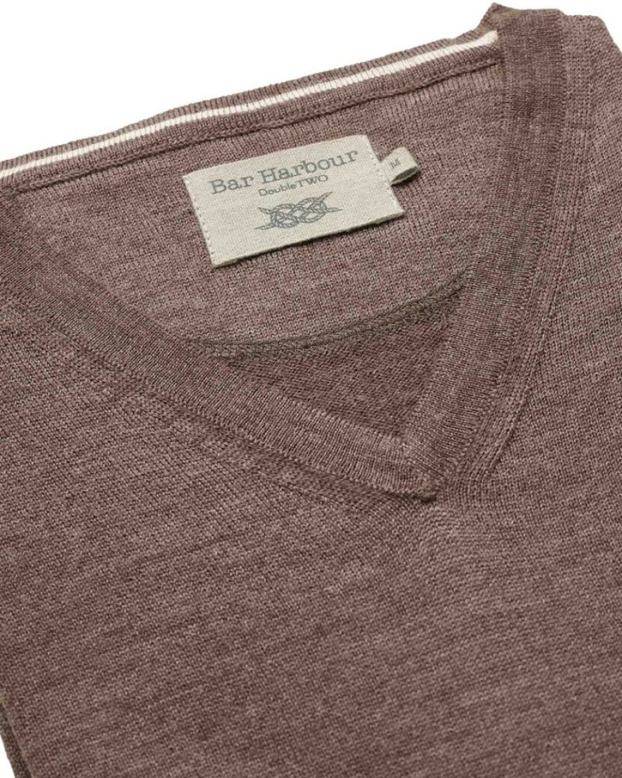 Casualwear Double Two | Bark V-Neck Merino Blend Jumper