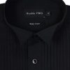 Shirts Double Two | Black Wing Collar Stitch Pleat Dress Shirt