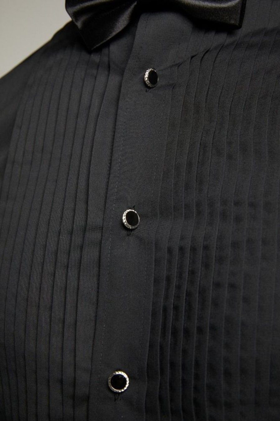 Shirts Double Two | Black Wing Collar Stitch Pleat Dress Shirt