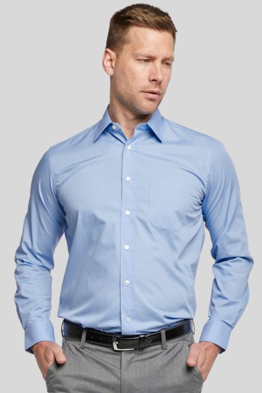 Shirts Double Two | Cornflower Blue Classic Easy Care Long Sleeve Shirt