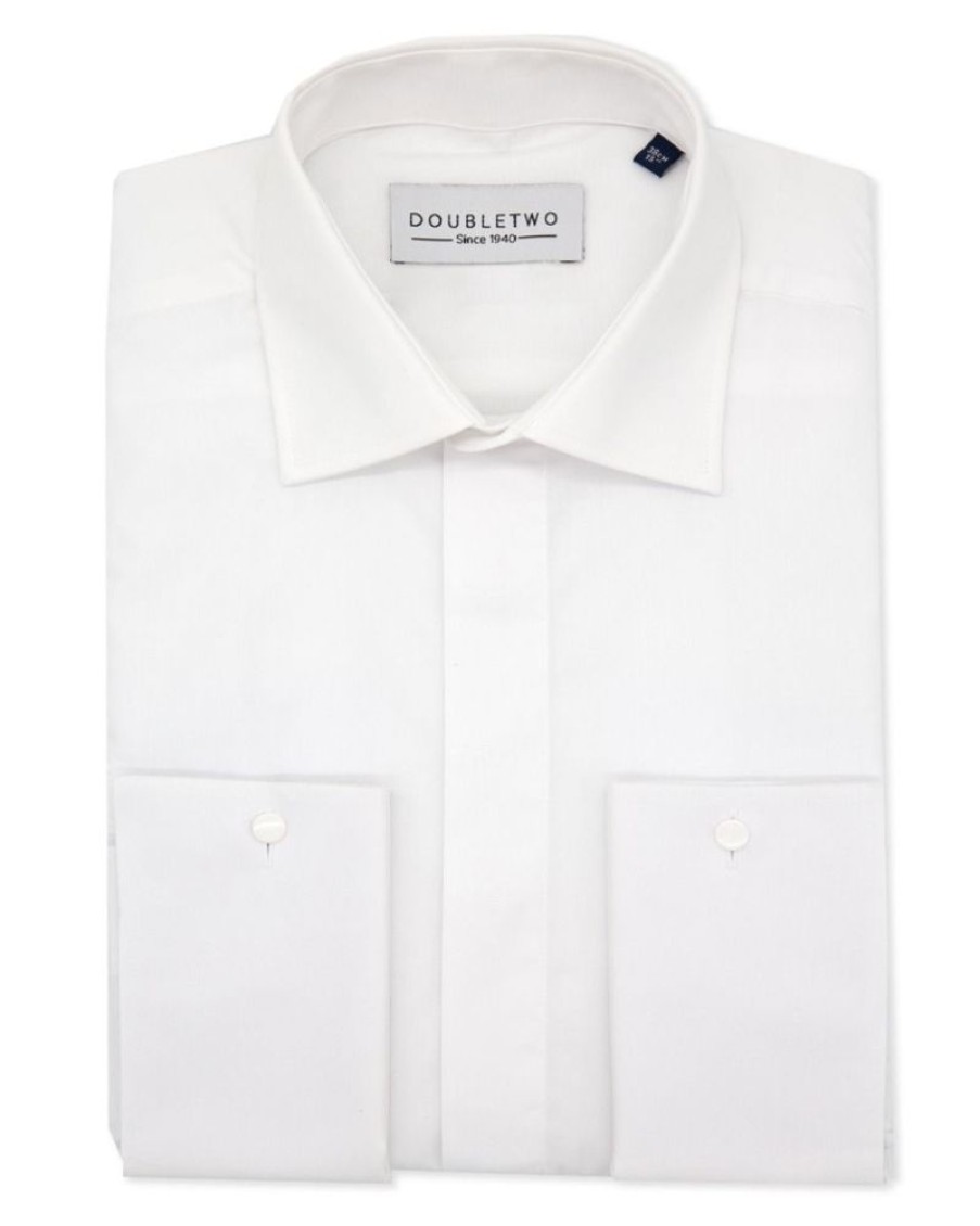 Shirts Double Two | White Plain Front Dress Shirt