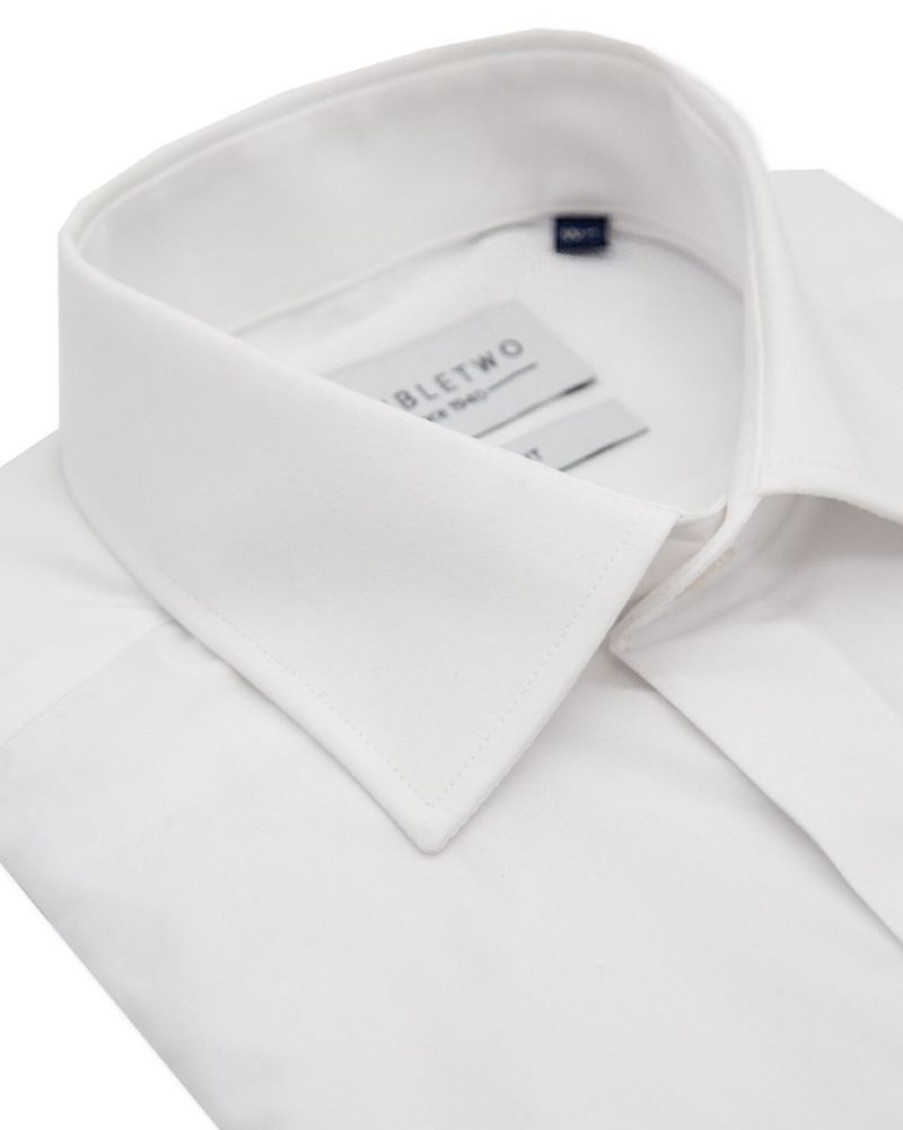 Shirts Double Two | White Plain Front Dress Shirt