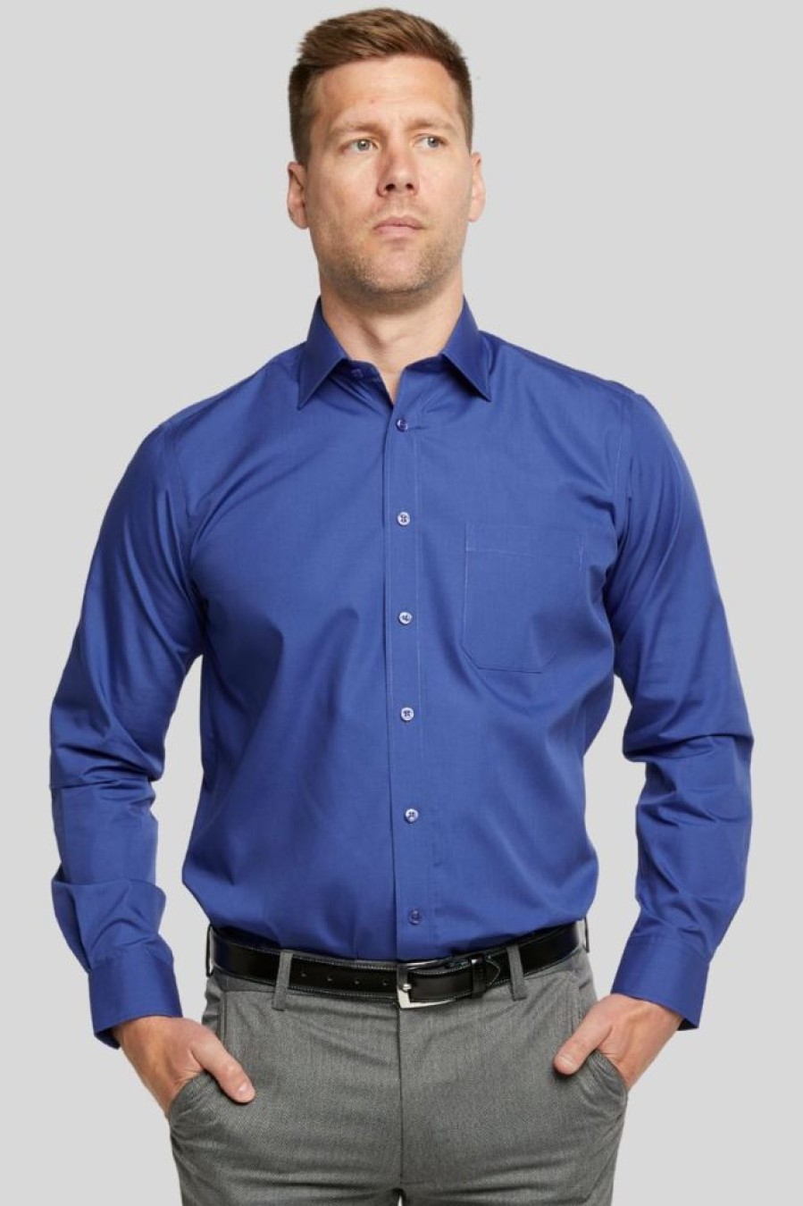 Shirts Double Two | Royal Blue Long Sleeve Non-Iron Shirt