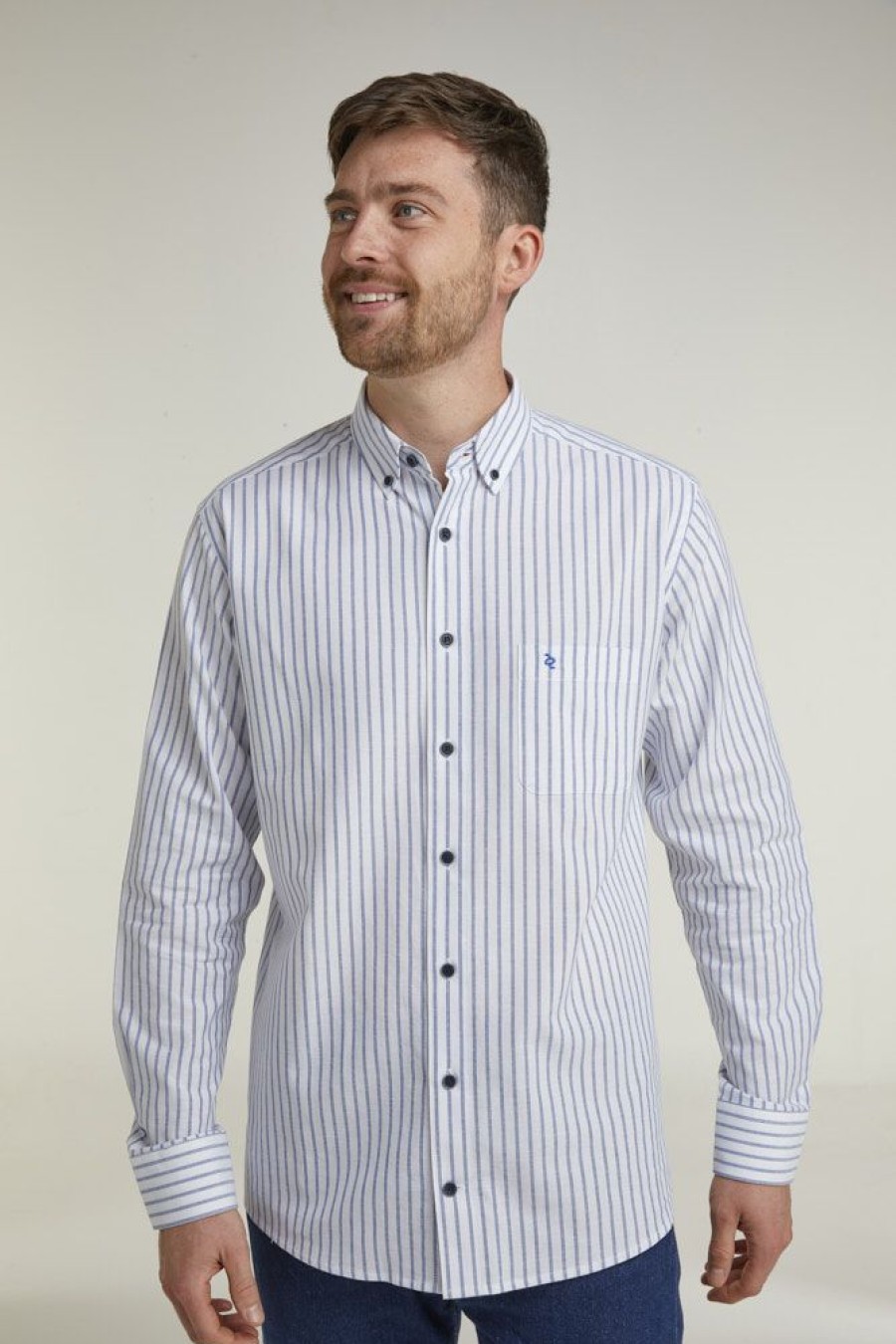 Casualwear Double Two | Blue Striped Long Sleeve Casual Shirt