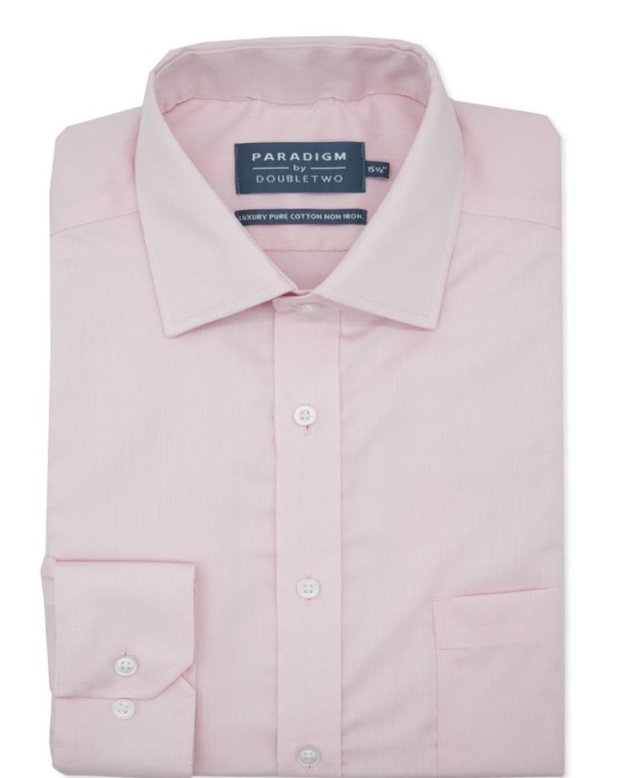 Shirts Double Two | Pink Non-Iron Pure Cotton Twill Shirt