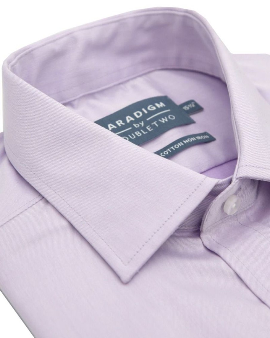 Shirts Double Two | Tailored Fit Lilac Non-Iron Pure Cotton Twill Shirt - Double Cuff