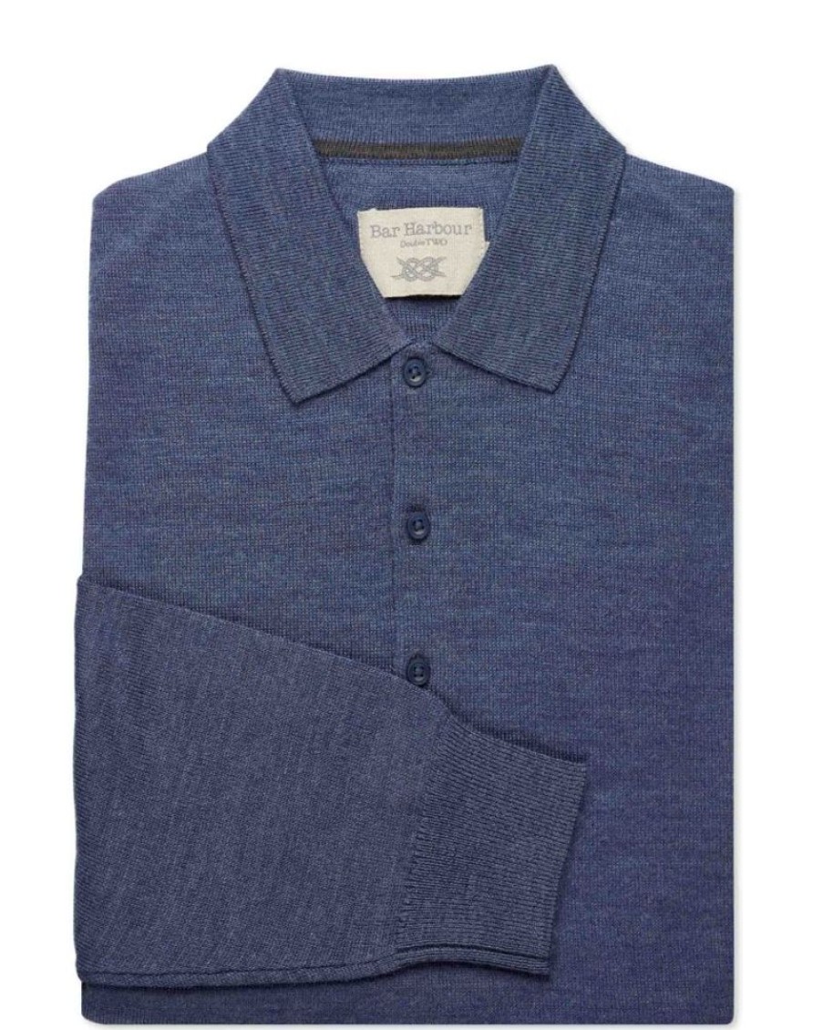 Casualwear Double Two | Denim Blue Merino Blend Knitted Polo