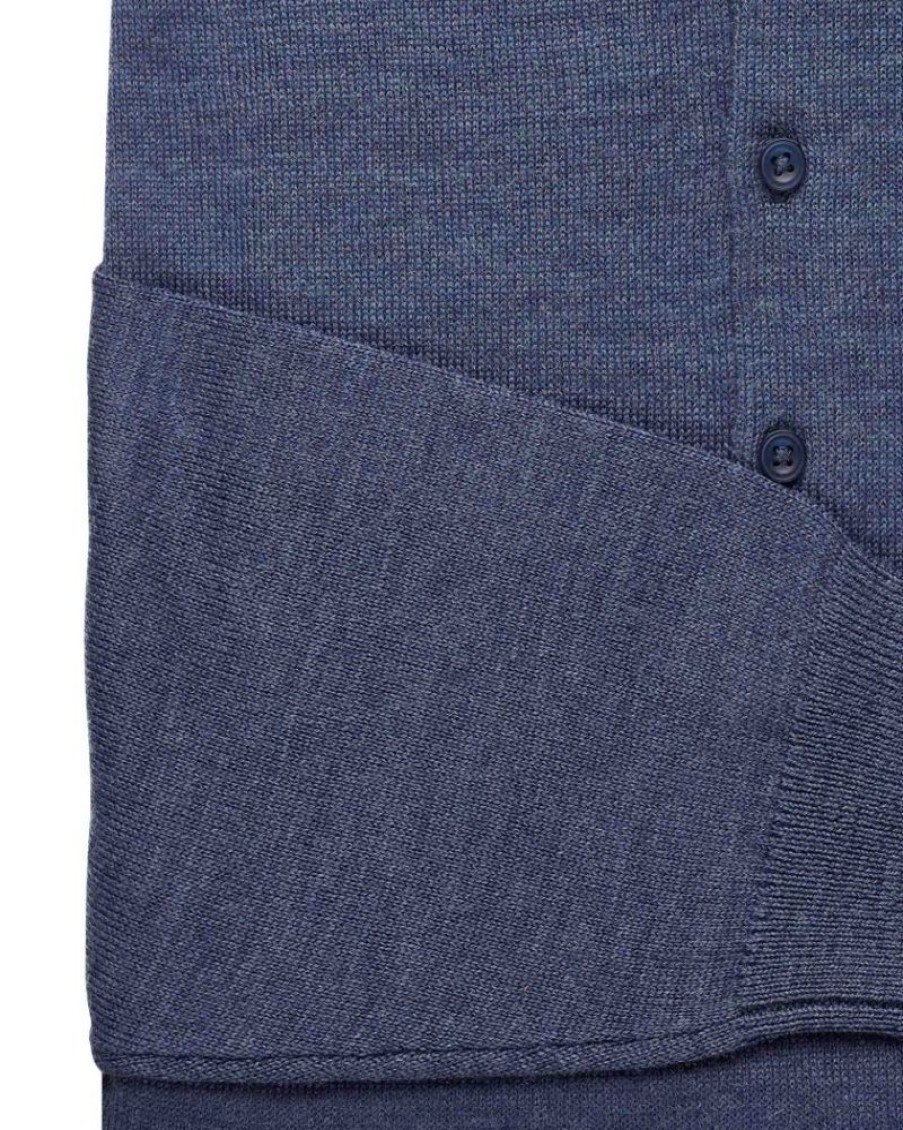 Casualwear Double Two | Denim Blue Merino Blend Knitted Polo