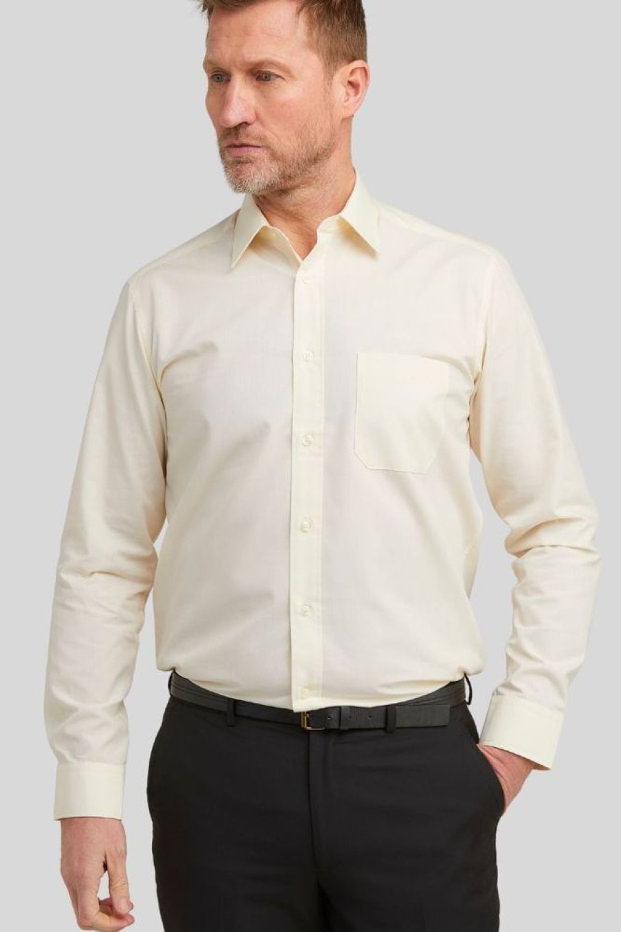 Shirts Double Two | Cream Classic Easy Care Long Sleeve Shirt