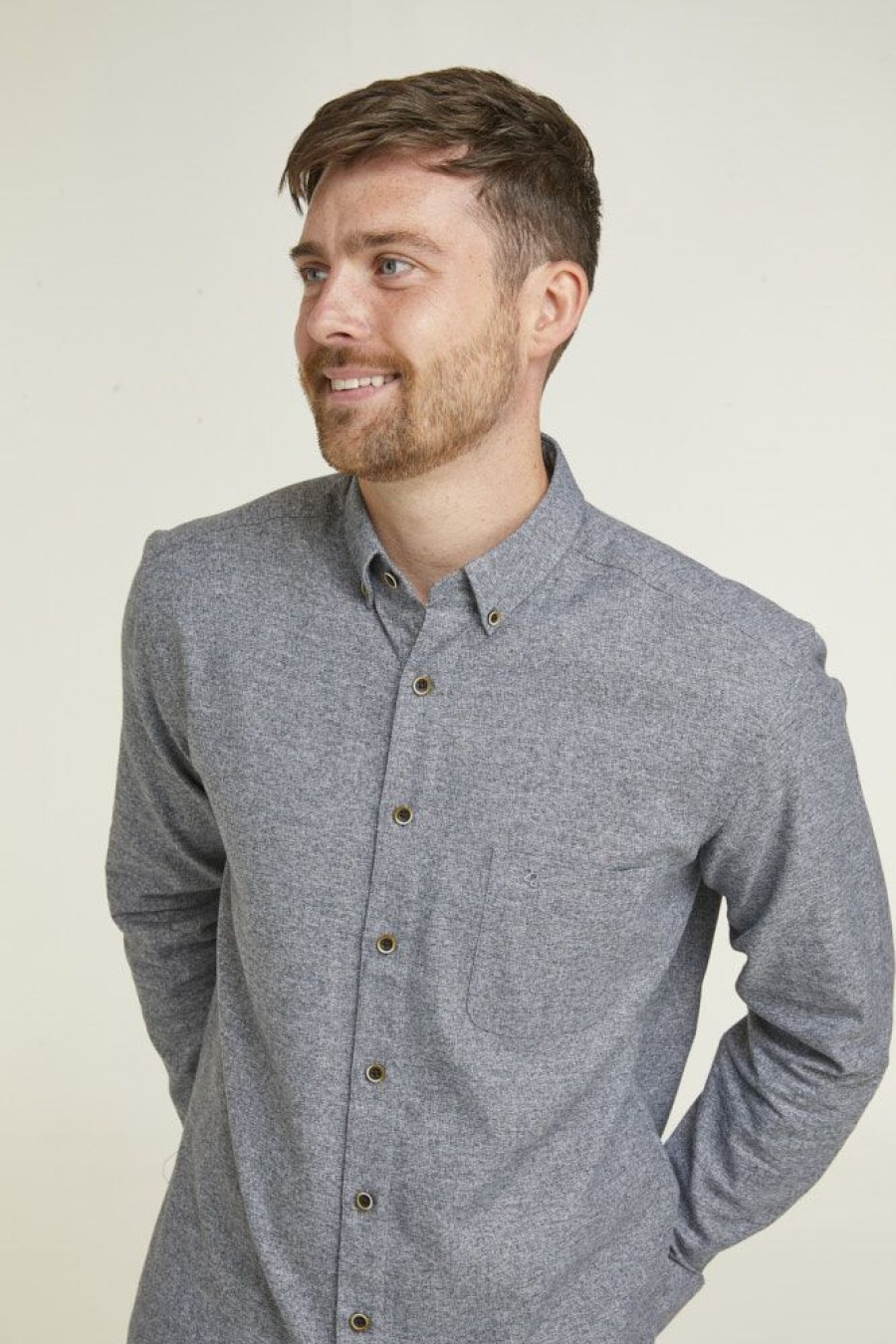 Shirts Double Two | Charcoal Textured Button Down Collar Long Sleeve Casual Shirt