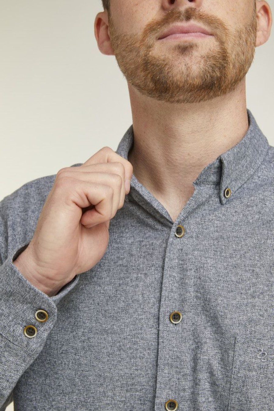 Shirts Double Two | Charcoal Textured Button Down Collar Long Sleeve Casual Shirt