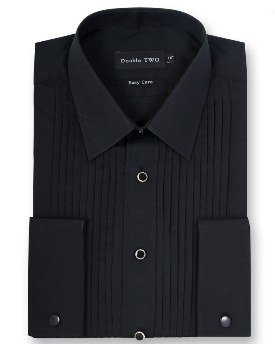 Shirts Double Two | Black Stitch Pleat Dress Shirt