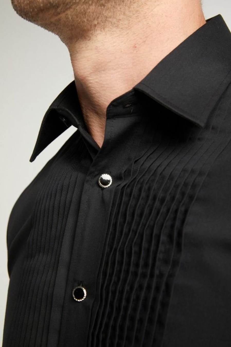 Shirts Double Two | Black Stitch Pleat Dress Shirt