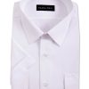 Shirts Double Two | White Short Sleeve Men'S Pilot Shirt