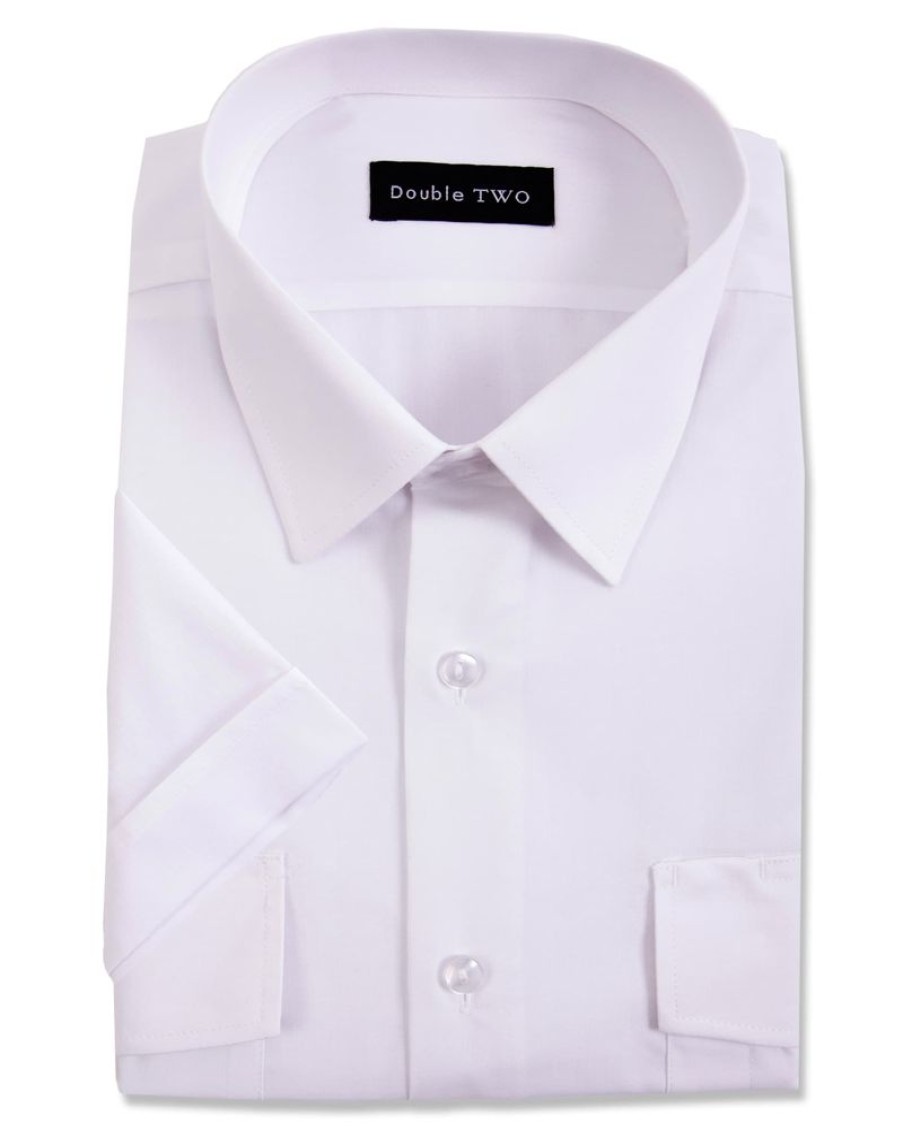 Shirts Double Two | White Short Sleeve Men'S Pilot Shirt