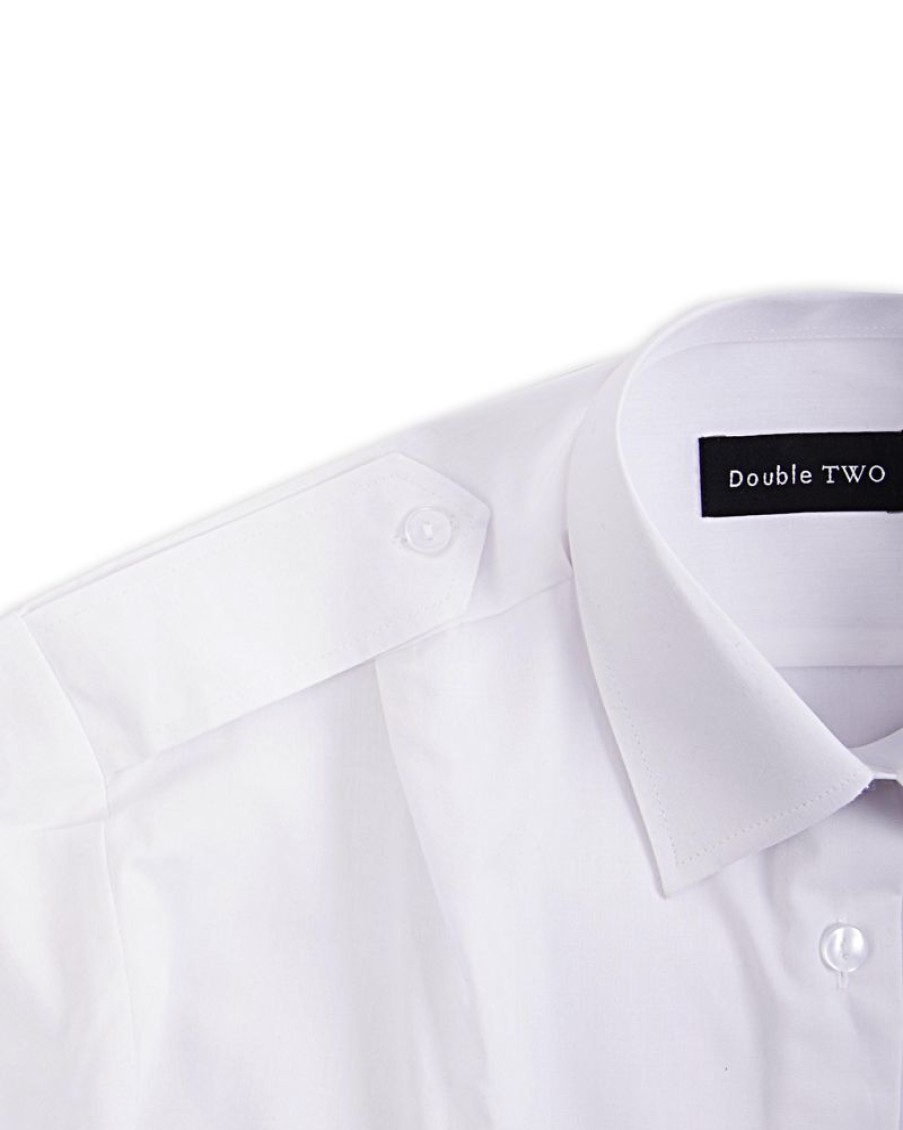 Shirts Double Two | White Short Sleeve Men'S Pilot Shirt