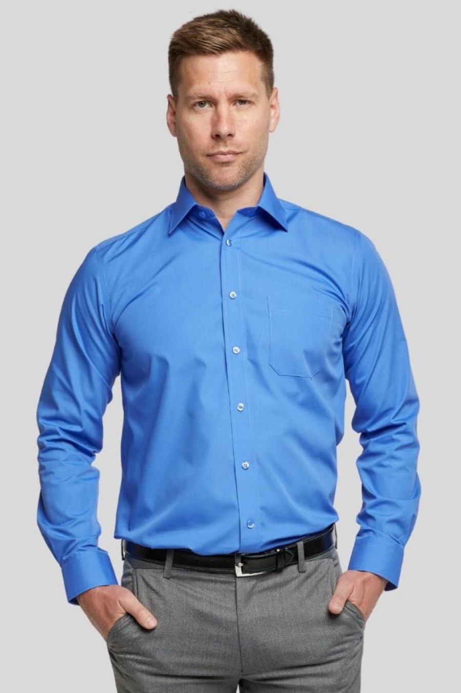 Shirts Double Two | Cobalt Blue Long Sleeve Non-Iron Shirt