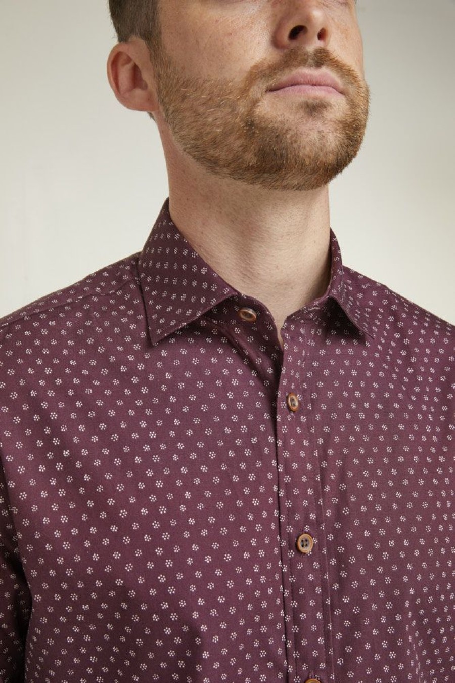 Casualwear Double Two | Burgundy Speckled Print Long Sleeve Casual Shirt