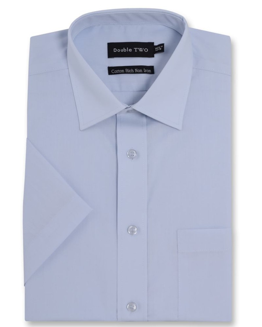 Shirts Double Two | Sky Blue Short Sleeve Non-Iron Shirt