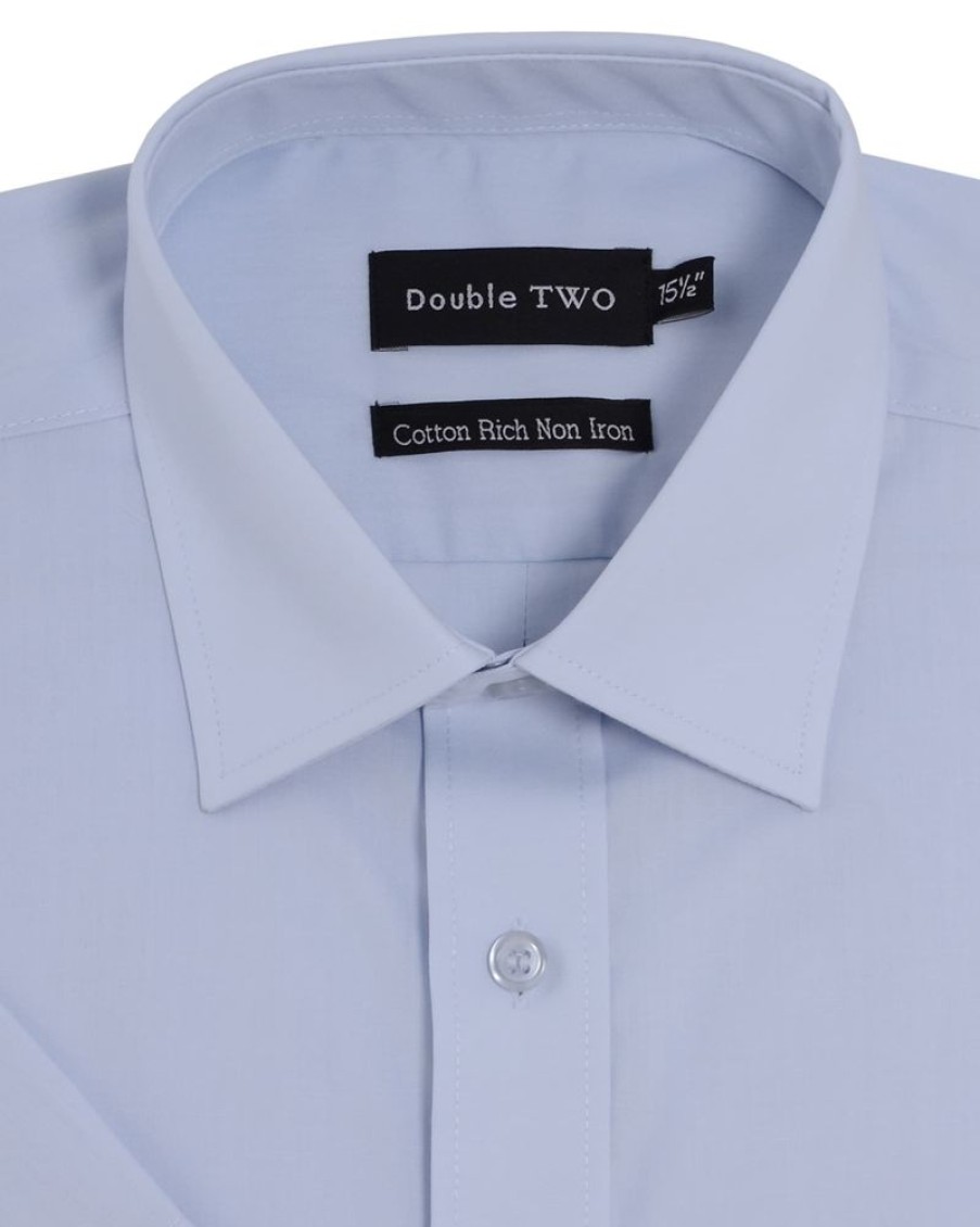 Shirts Double Two | Sky Blue Short Sleeve Non-Iron Shirt