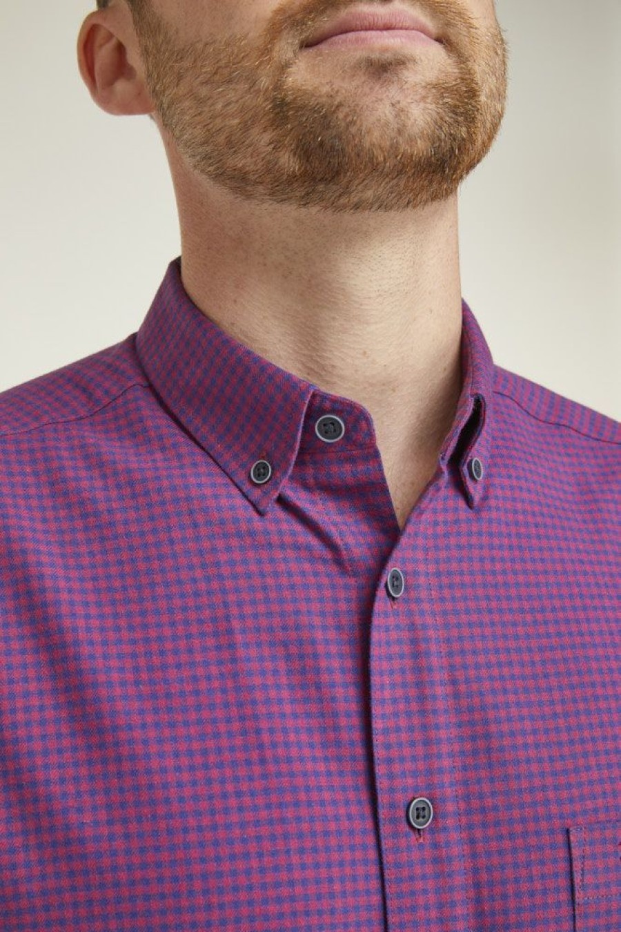 Casualwear Double Two | Wine Check Long Sleeve Casual Shirt