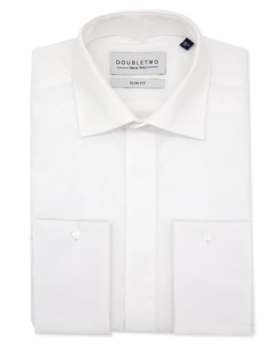 Shirts Double Two | Tailored Fit White Plain Front Dress Shirt