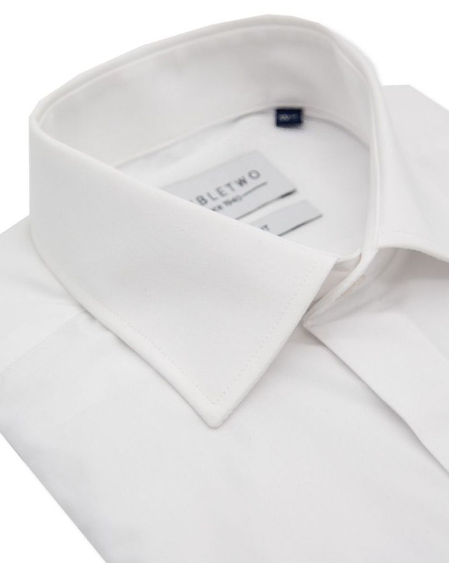 Shirts Double Two | Tailored Fit White Plain Front Dress Shirt