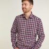 Shirts Double Two | Red & Blue Plaid Check Long Sleeve Casual Cotton Shirt