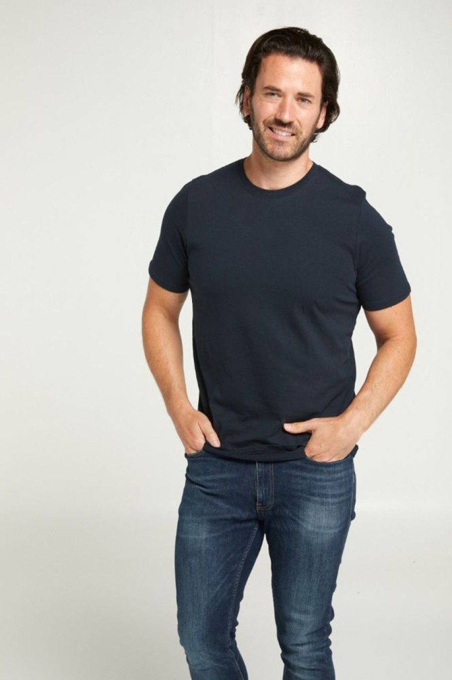 Casualwear Double Two | Plain Navy Blue Pure Cotton T-Shirt