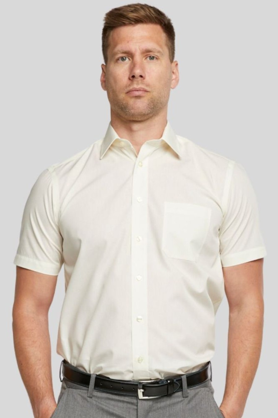 Shirts Double Two | Cream Classic Easy Care Short Sleeve Shirt