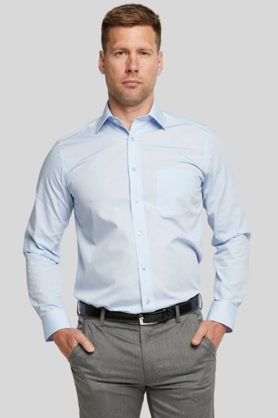 Shirts Double Two | New Blue Long Sleeve Non-Iron Shirt